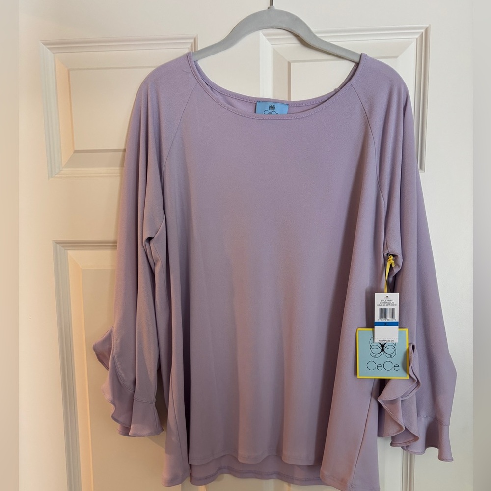 NWT CeCe XL 3/4 Length Ruffle Sleeve Blouse